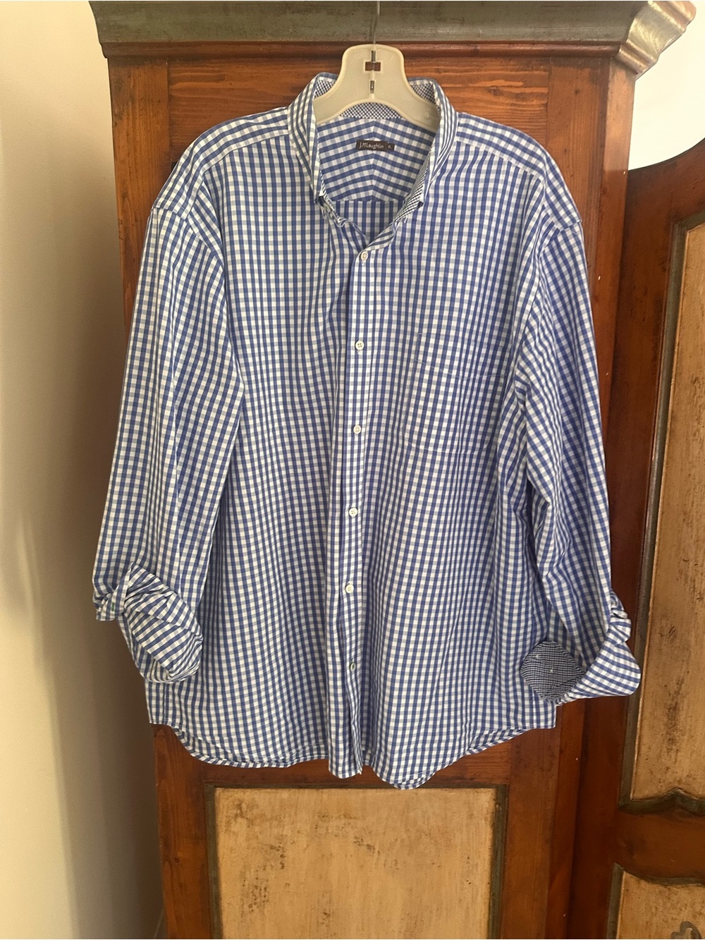 JMcLaughlin Men's Blue and White Gingham Button-Up Shirt